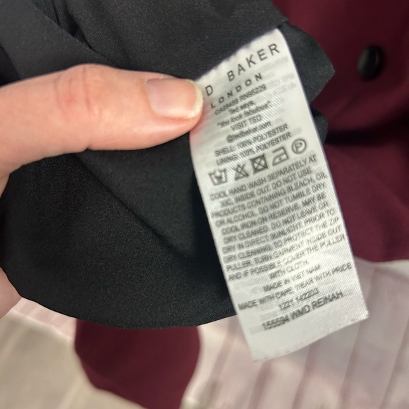 Ted Baker London Stunning maroon midi dress sheer sleeves pleated size "2" US 6 - Picture 9 of 14